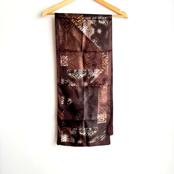 Oscar de la Renta Brown Animal Print Long Silk Scarf - Picture 1 of 5